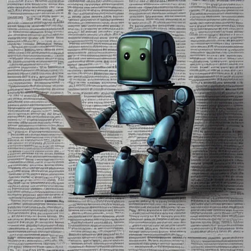 Image similar to A little robot reading the newspaper, artstation, digital art, sci fi, masterpiece, detailed, 3D Model