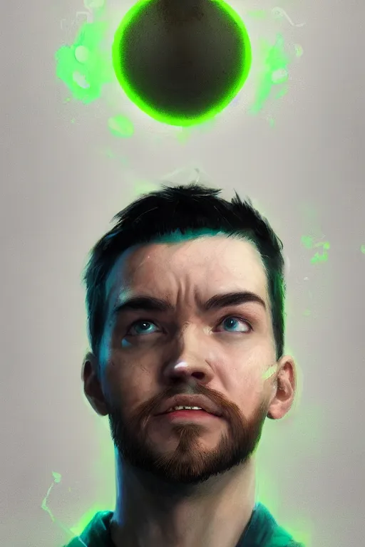 Image similar to a portrait of the YouTuber jacksepticeye by Greg Rutkowski, Sung Choi, Mitchell Mohrhauser, Maciej Kuciara, Johnson Ting, Maxim Verehin, Peter Konig, final fantasy , 8k photorealistic, cinematic lighting, HD, high details, atmospheric , trending on artstation