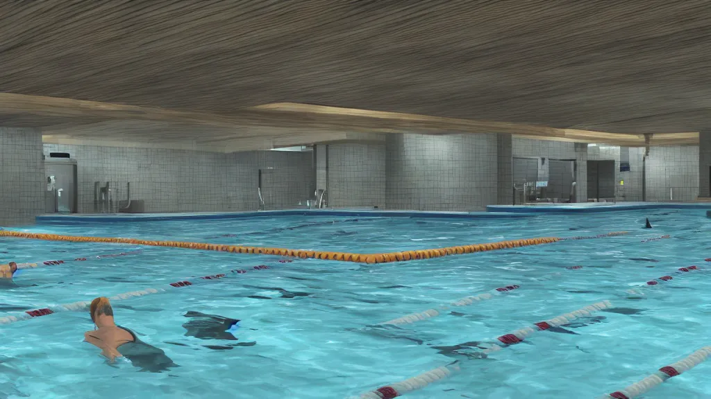 Image similar to Screenshot from Watchdogs at an indoor swimming pool