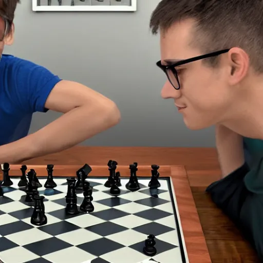 Prompt: felipe neto and magnus carsen playng chess, detailed 4 k