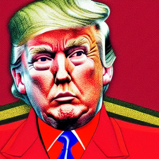 Prompt: donald trump wearing a soviet uniform, red background, in st. petersburg, photorealistic, detailed