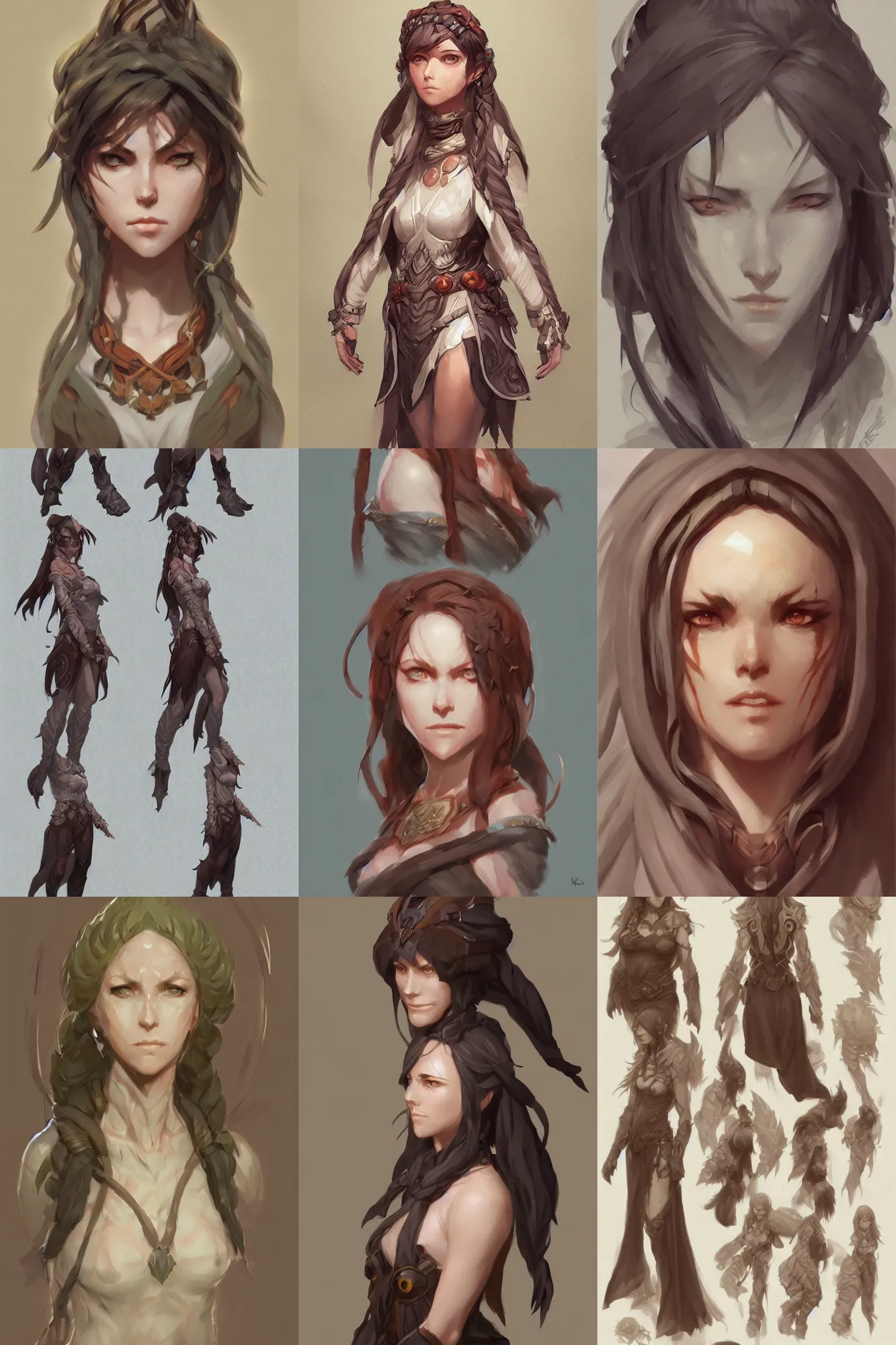 Prompt: detailed face, whole head, full body female druid by krenz cushart