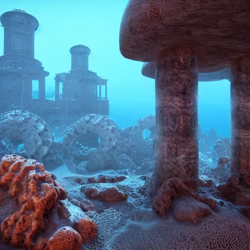 Prompt: 8 k hd detailed octane render of ruins of a sunken city under the sea