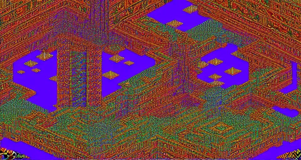 Prompt: beautiful and highly detailed pixel art of the inside of a dmt landscape filled with intricate and perfect patterns surrounded by infinite detailed rooms by moebius and alex grey, # pixelart