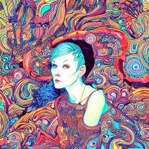 Image similar to psychedelic james jean illustration