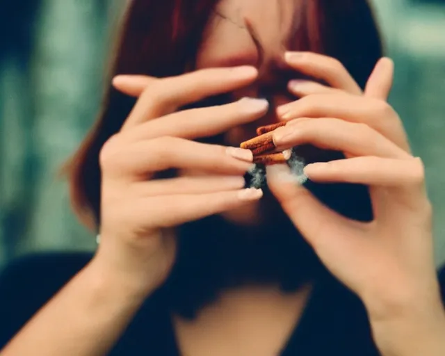 Image similar to a lomographic photo of woman hand with cigarette