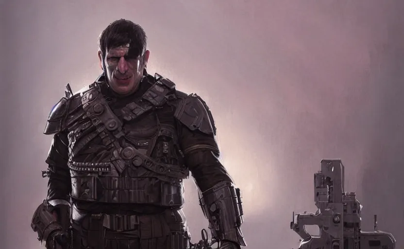 Image similar to Boris Johnson as Punisher, armor plate, realistic portrait, symmetrical, highly detailed, digital painting, artstation, concept art, smooth, sharp focus, illustration, cinematic lighting, art by artgerm and greg rutkowski and alphonse mucha