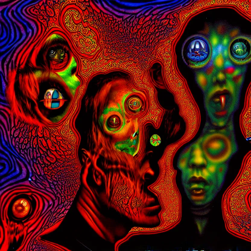 Prompt: schizophrenic hallucination, lsd, supernatural, 8 k, digital art, highly detailed, ray tracing, chiaroscuro, weird, colorful, trippy