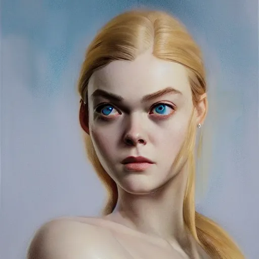 Prompt: ultra realistic portrait painting of elle fanning in metal gear solid, art by frank frazetta, 4 k, ultra realistic, highly detailed, epic lighting