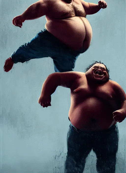 Prompt: Portrait of Fat Danny Devito with his belly sticking out as The Wolverine (2013), Hes screaming at the rain in the middle of the night road, realistic, detailed, 4k by Greg Rutkowski Mark Arian trending on artstation