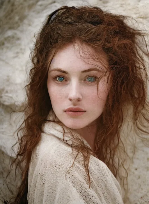 Image similar to Kodak Portra 400, 8K, soft light, volumetric lighting, highly detailed, britt marling style 3/4 ,portrait photo Close-up portrait photography of a beautiful woman how pre-Raphaelites, the face emerges from Pamukkale, thermal waters flowing down white travertine terraces, inspired by Ophelia paint ,and hair are intricate with highly detailed realistic beautiful flowers , Realistic, Refined, Highly Detailed, interstellar outdoor soft pastel lighting colors scheme, outdoor fine art photography, Hyper realistic, photo realistic