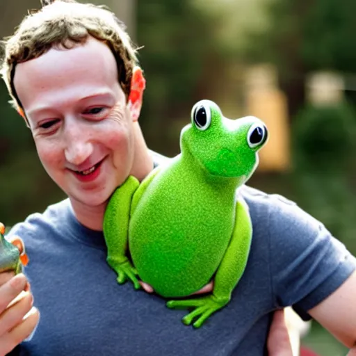 Image similar to mark zuckerberg holding a frog