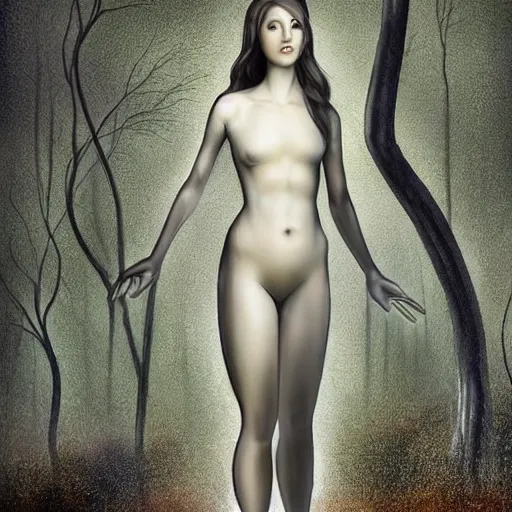 Prompt: modern Angel standing in the front of a forest . Angel is anatomical. Medical picture.Digital painting. Art station. Mood lighting. Skindness, highly detailed, concept art, intricate, sharp focus, man ray - h 1200