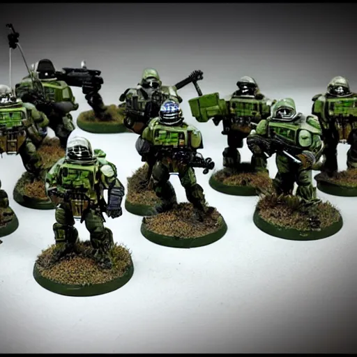 Prompt: green berets in the style of Jeff Laubenstein Battletech