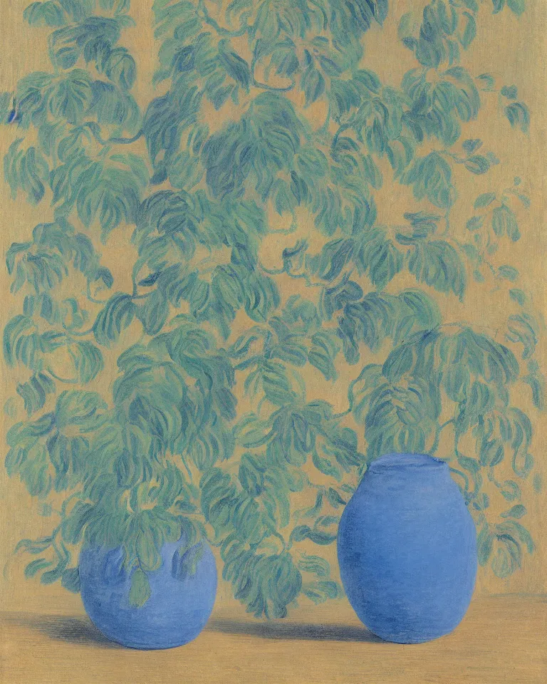 Image similar to print featuring painted ancient greek vase on baby blue background by rene magritte, monet, and turner.