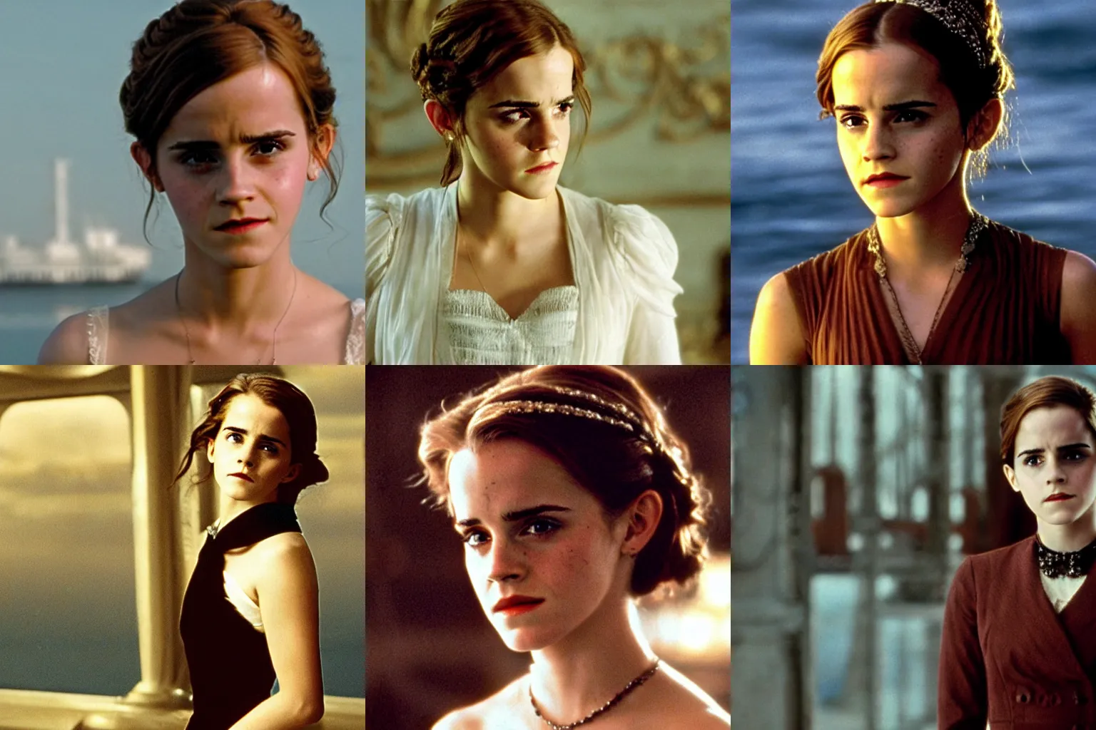Prompt: Movie still of Emma Watson in Titanic