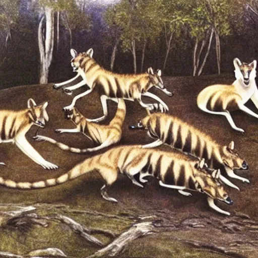 Image similar to a herd of tasmanian tigers thylacine