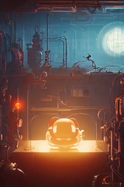 Prompt: bunch of mechanics operating bloody mickey mouse head in science facility, big glowing netflix logo behind, greg rutkowski, beeple, gilleard, alphonse mucha cgsociety, unreal engine, octane render, highly detailed 4 k art, smooth, sharp focus, cinematic lighting,