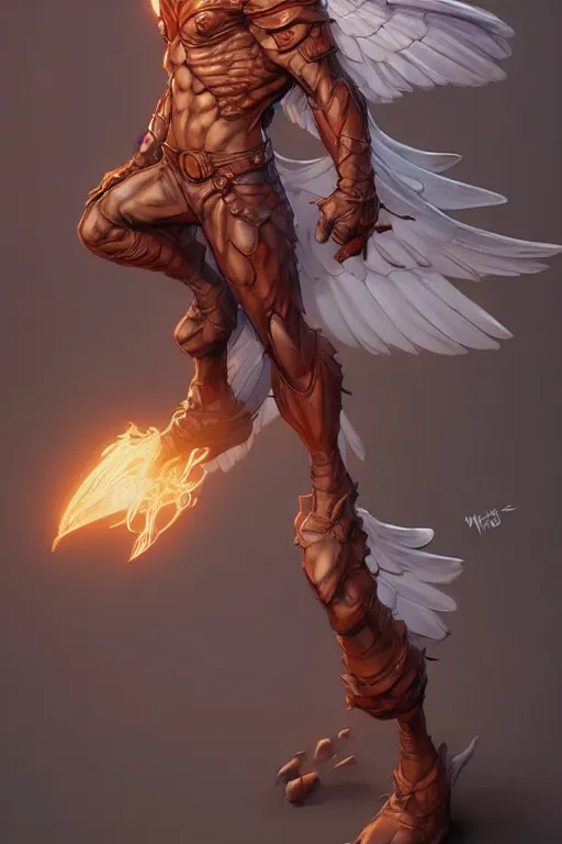 Image similar to character art by wlop, steve henderson, and j scott campbell, gooseman, male hero, goose - head, wings, 4 k, arstation, trending, high quality, very detailed, digital