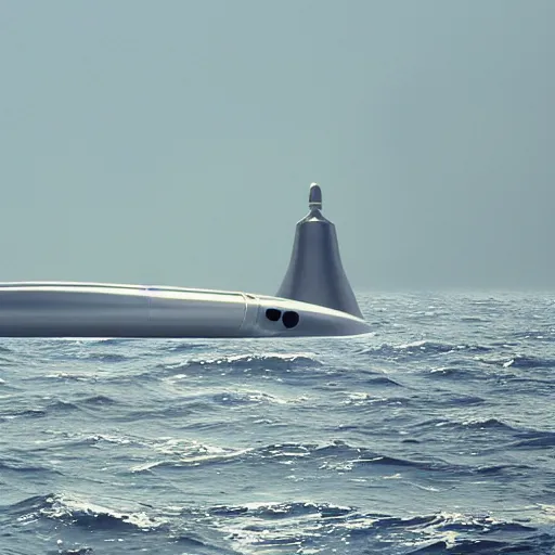 Image similar to spaceship like submarine sailing in the sea which fires a nuclear missile