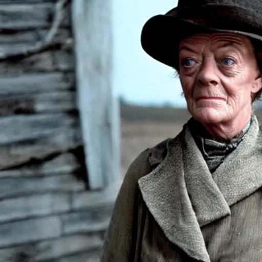 Image similar to Maggie Smith playing Daniel Plainview in There Will Be Blood