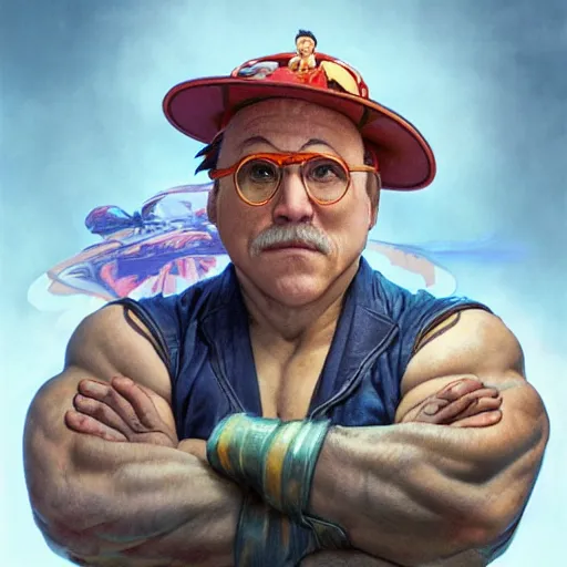 Image similar to bobcat goldthwait as e. honda from street fighter, ultra realistic, concept art, intricate details, eerie, highly detailed, photorealistic, octane render, 8 k, unreal engine. art by artgerm and greg rutkowski and magali villeneuve and alphonse mucha