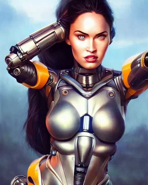 Image similar to weta disney pixar movie still portrait photo of megan fox as cyborg woman by pixar, by weta, wlop, ilya kuvshinov, rossdraws, artgerm, maxim cover, latex, sweaty, iridescent, bright morning, anime, liosh, mucha