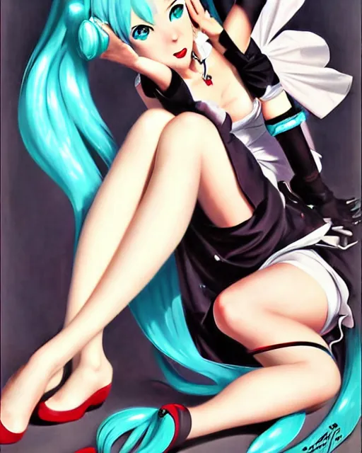 Image similar to Hatsune Miku by Gil Elvgren