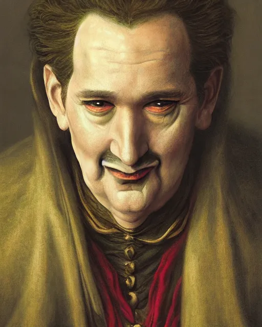 Image similar to frame portrait of ted cruz, court jester in renaissance era, fantasy 3 d render, masterpiece, by donato giancola and greg rutkowski and wayne barlow and zdzisław beksinski, high contrast, realistic face