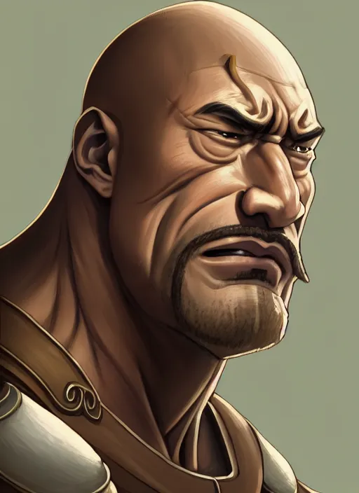 Image similar to centered!! macro head portrait of medieval sneezing king dwayne johnson, artstation, detailed cartoon, elegant, digital painting, concept art, smooth, sharp focus, illustration, ghibli, makoto shinkai, don bluth, fujita goro, jean giraud, akihiko yoshida, tom whalen 8 k