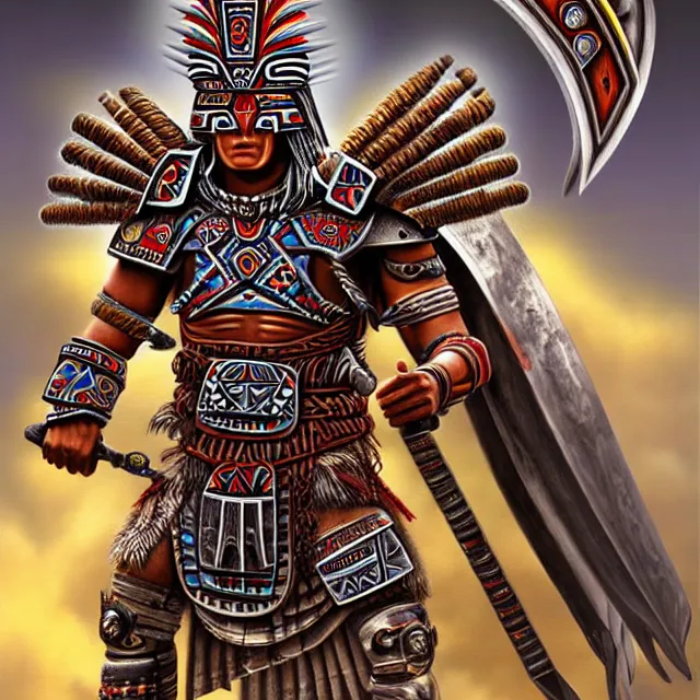 Prompt: futuristic aztec warrior, highly detailed, 4 k, hdr, smooth, sharp focus, high resolution, award - winning photo, illustrated by anne stokes, photorealistic