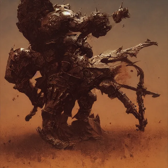 Prompt: minotaur in ancient armor, muscular body, beksinski, ruan jia, trending on artstation