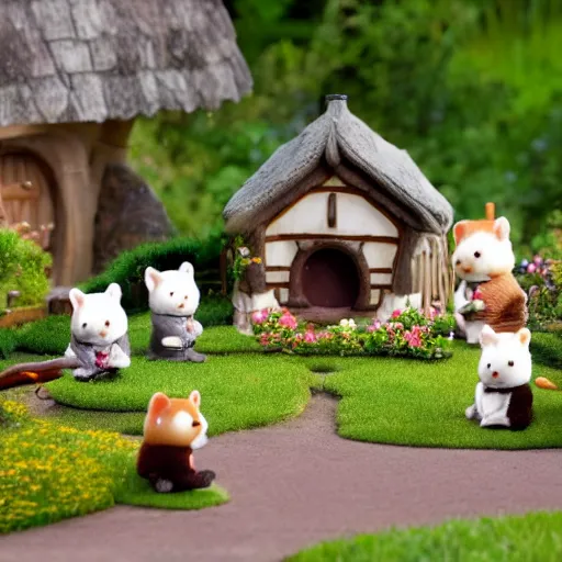 Image similar to lord of the rings calico critters in front of bilbo baggins house