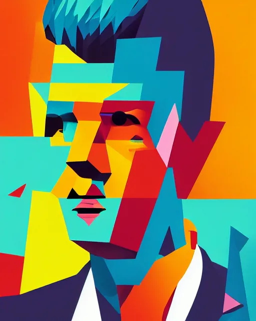 Prompt: cubist portrait of rick astley cutout digital illustration cartoon colorful beeple vector art