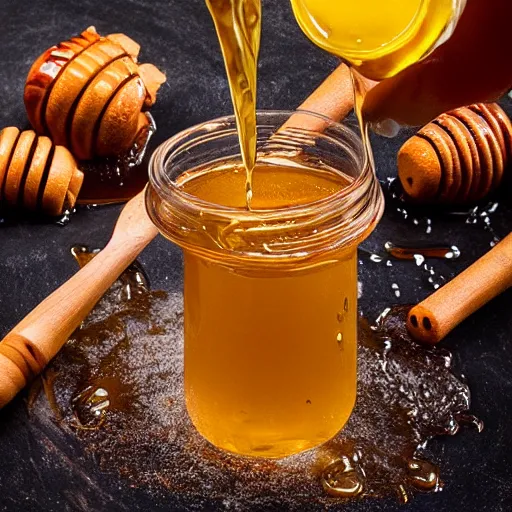 Image similar to honey splashing into honey, hyper realistic, award winning food photography