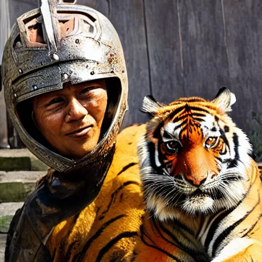 Prompt: photo of a warrior with tiger armour