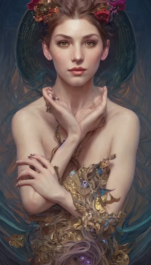 Image similar to shapeshifter, perfectly-centered-Portrait of the most beautiful woman on the planet, dream, insane, intricate, highly detailed, digital painting, artstation, concept art, smooth, sharp focus, illustration, Unreal Engine 5, 8K, art by artgerm and greg rutkowski and alphonse mucha