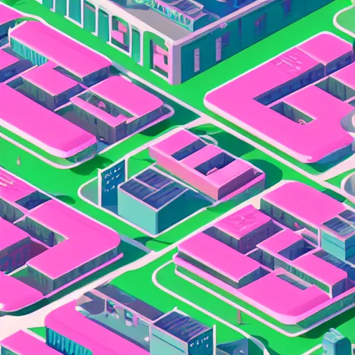 Prompt: isometric illustration of a dense urban city, lots of buildings and trees, pastel green and pastel pink colors, fun, soft, detailed, 3d rendered, playful