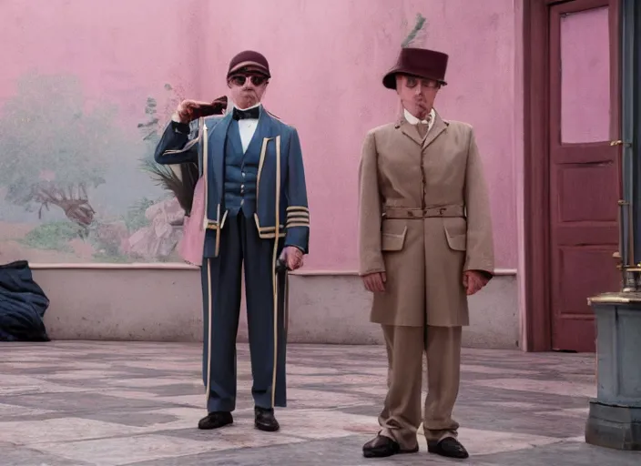 Image similar to a film still of a cosplay of the godfather in the grand budapest hotel ( 2 0 1 4 ), 4 k