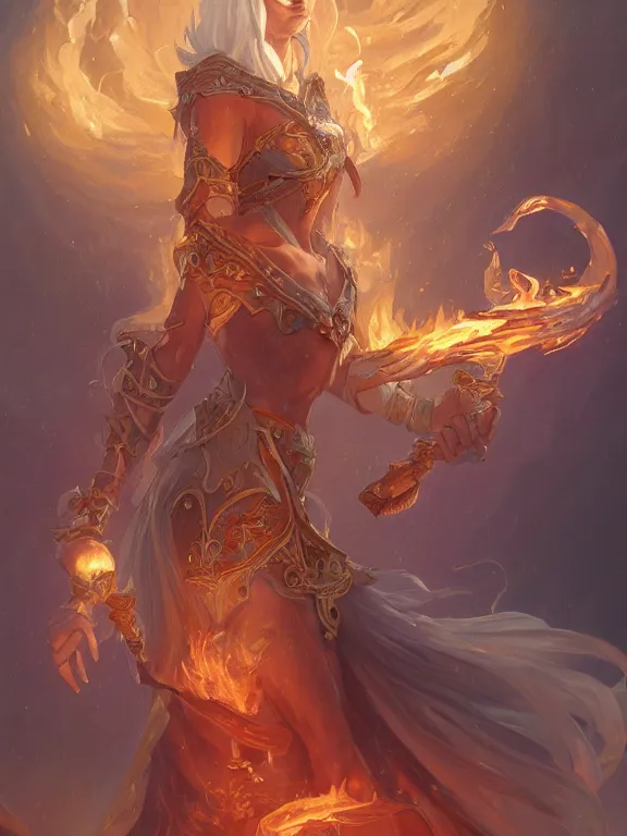 Image similar to summoner with a fire and water elemental, fantasy, world of warcraft, intricate, elegant, highly detailed, digital painting, artstation, concept art, wallpaper, smooth, sharp focus, illustration, art by artgerm and greg rutkowski and alphonse mucha