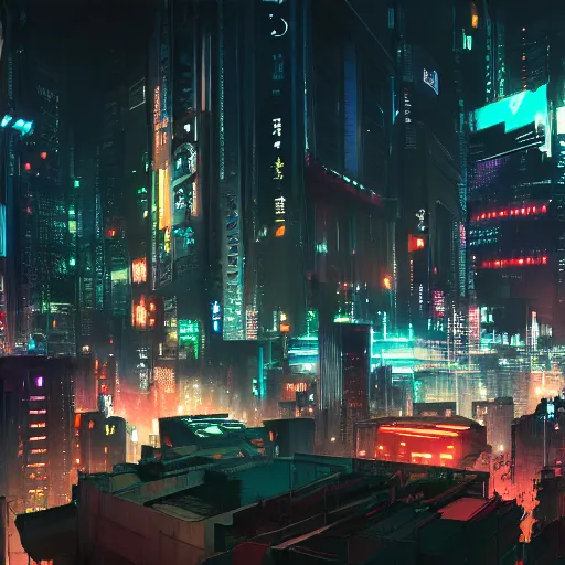 Prompt: panoramic view of a cyberpunk city at night, bokeh lights, anime, ilya kuvshinov, guweiz, artstation trending, greg rutkowski, concept art, digital painting, cinematic, extreme detail, expansive