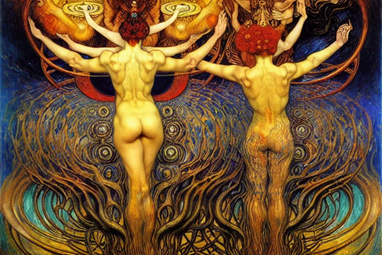 Image similar to Divine Chaos Engine by Karol Bak, Jean Delville, William Blake, Gustav Klimt, and Vincent Van Gogh, symbolist, visionary