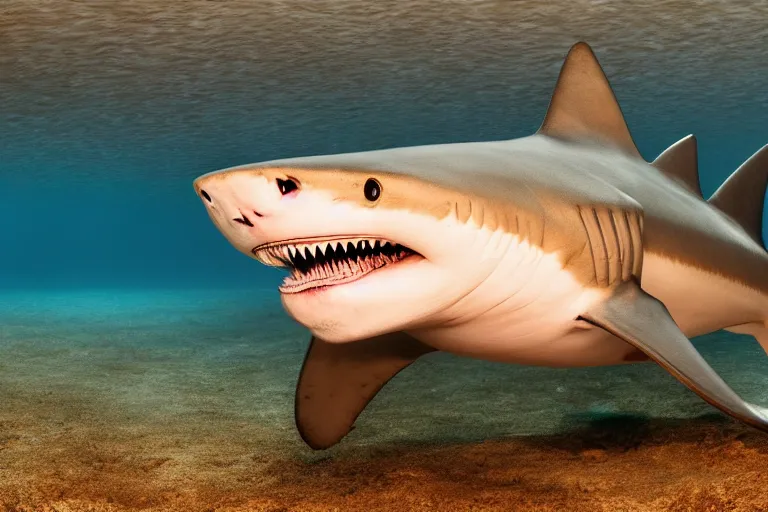 Image similar to a lion shark!!! hybrid! hyper realistic!! realistic lighting!! wildlife photographer of the year!!! bold natural colors, national geographic, hd, wide angle, 8 k