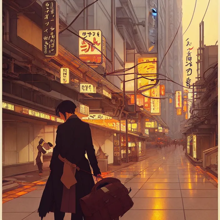 Image similar to empty tokyo, autumn, in the style of studio ghibli, j. c. leyendecker, greg rutkowski, artem