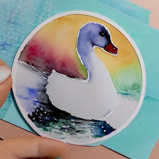 Prompt: cute goose, watercolor, diecut sticker