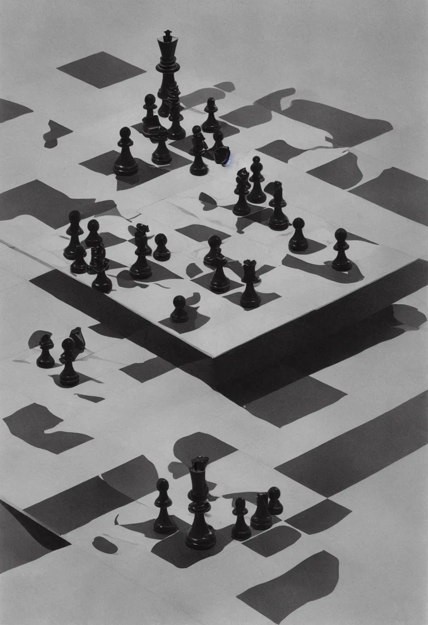 Image similar to A chessboard connected to a machine in a vast white room, Marcel Duchamp, Irving Penn, cyberpunk, 1919