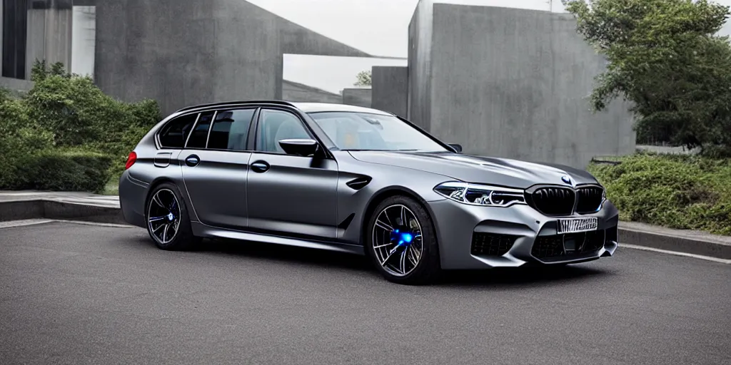 Image similar to “2019 BMW M5 Wagon, very dark metallic grey, ultra realistic, 8k, high detail”