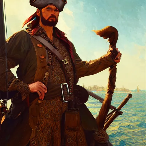 Image similar to Jerma985 as a 16th century pirate, intricate, highly detailed, digital painting, artstation, concept art, sharp focus, illustration, art by greg rutkowski and alphonse mucha