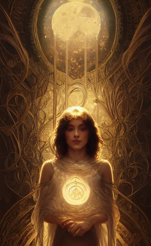 Image similar to loneliness, masterpiece close to a candle in dark room, cinematic, powerful, moon beams dramatic light, highly, intricate gold elements, hollow souls, detailed, digital painting, artstation, concept art, sharp focus, illustration, art by artgerm and greg rutkowski and alphonse mucha