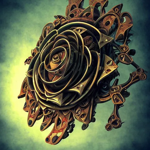 Image similar to giant mechanical rose, fantasy art